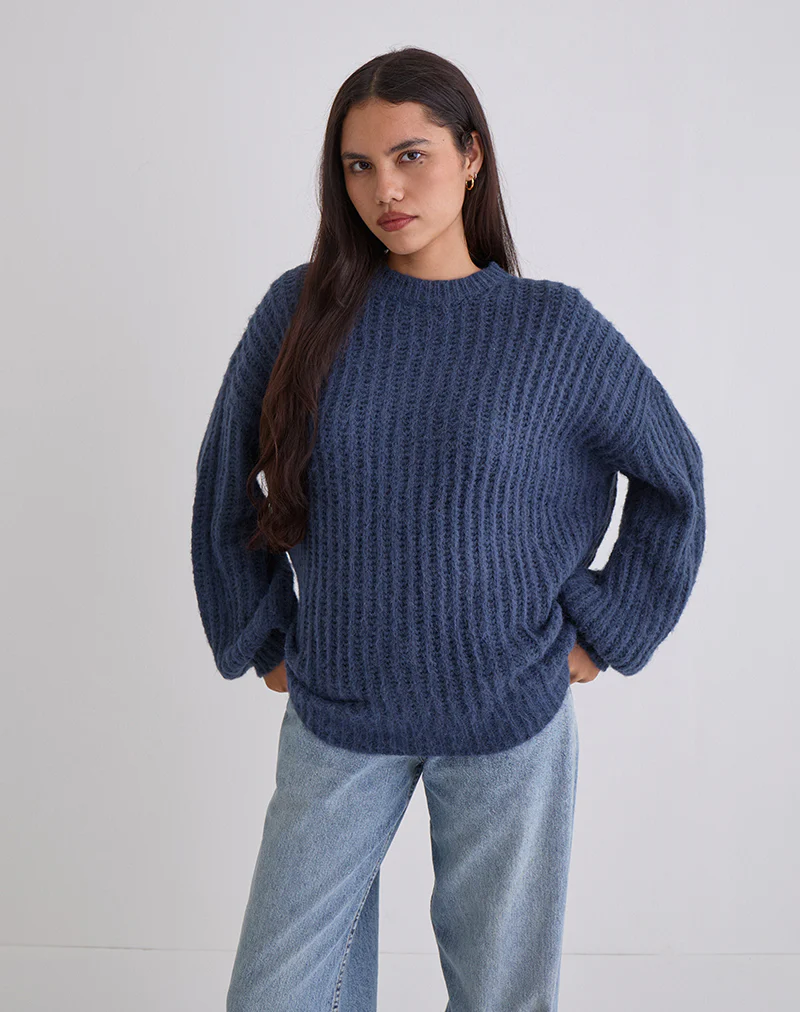 Daren Oversized Knitted Jumper in Navy - Image 3