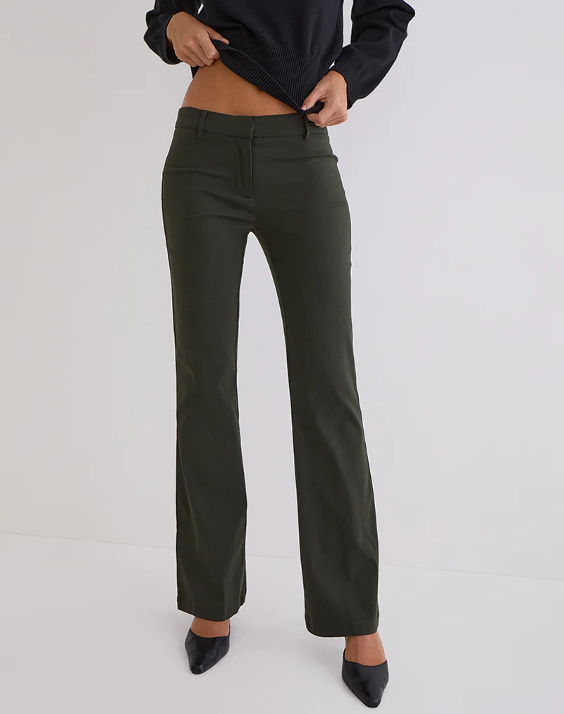 Darias Low Rise Flare Trouser in Dark Khaki - Image 3