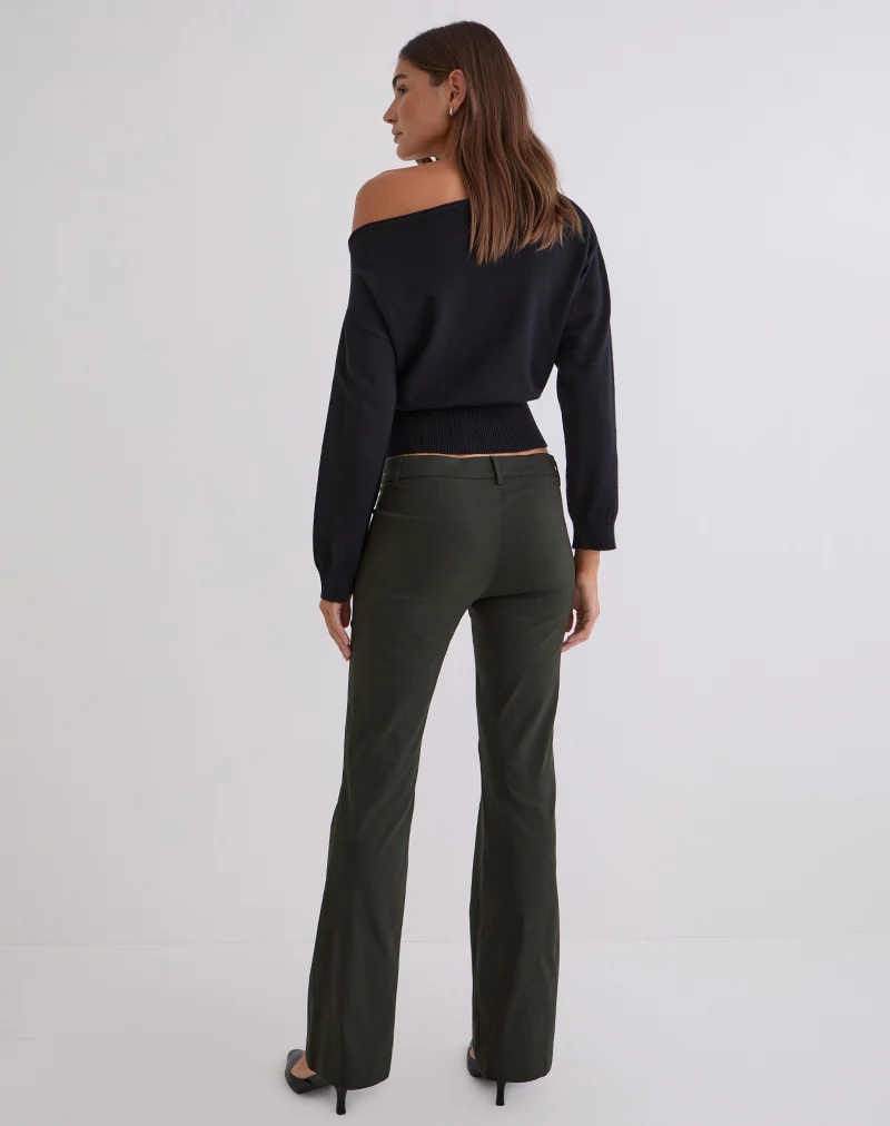 Darias Low Rise Flare Trouser in Dark Khaki - Image 4
