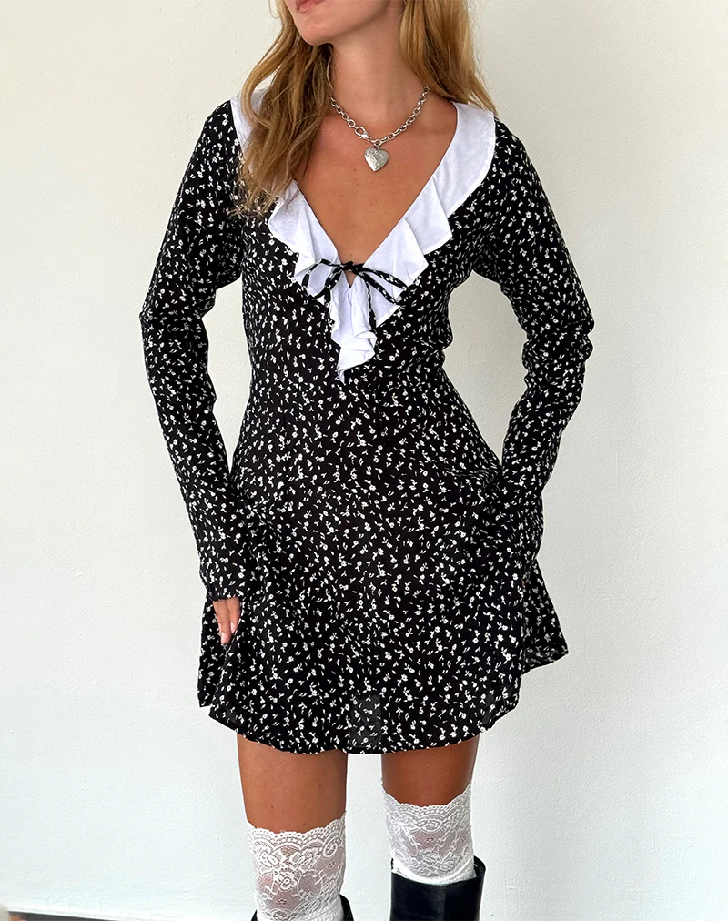 Darira Long Sleeve Mini Dress in Ditsy Romance Black - Image 2
