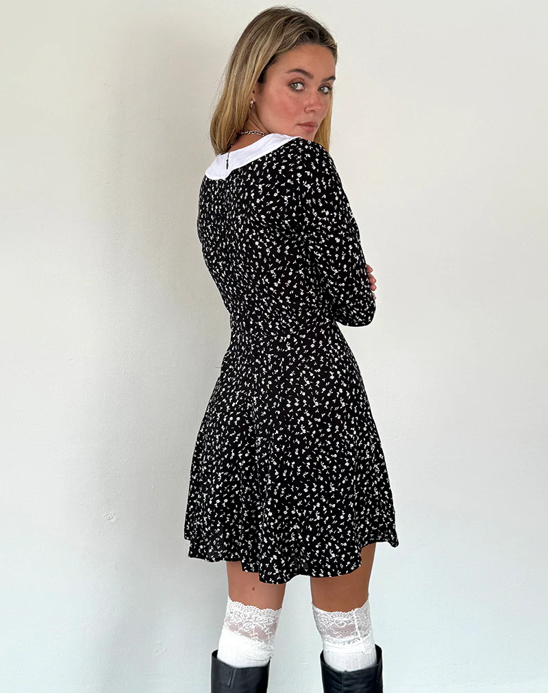 Darira Long Sleeve Mini Dress in Ditsy Romance Black - Image 4