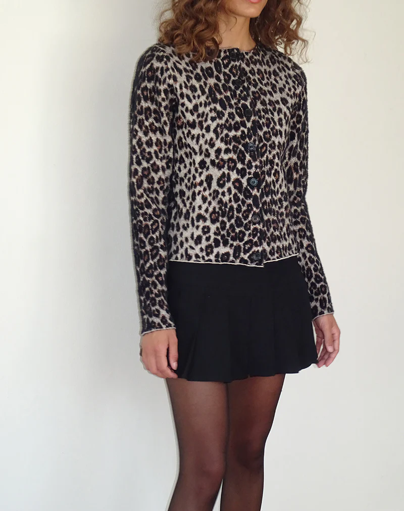Darlene Knit Cardigan in Soft Knit Leopard Brown - Image 2