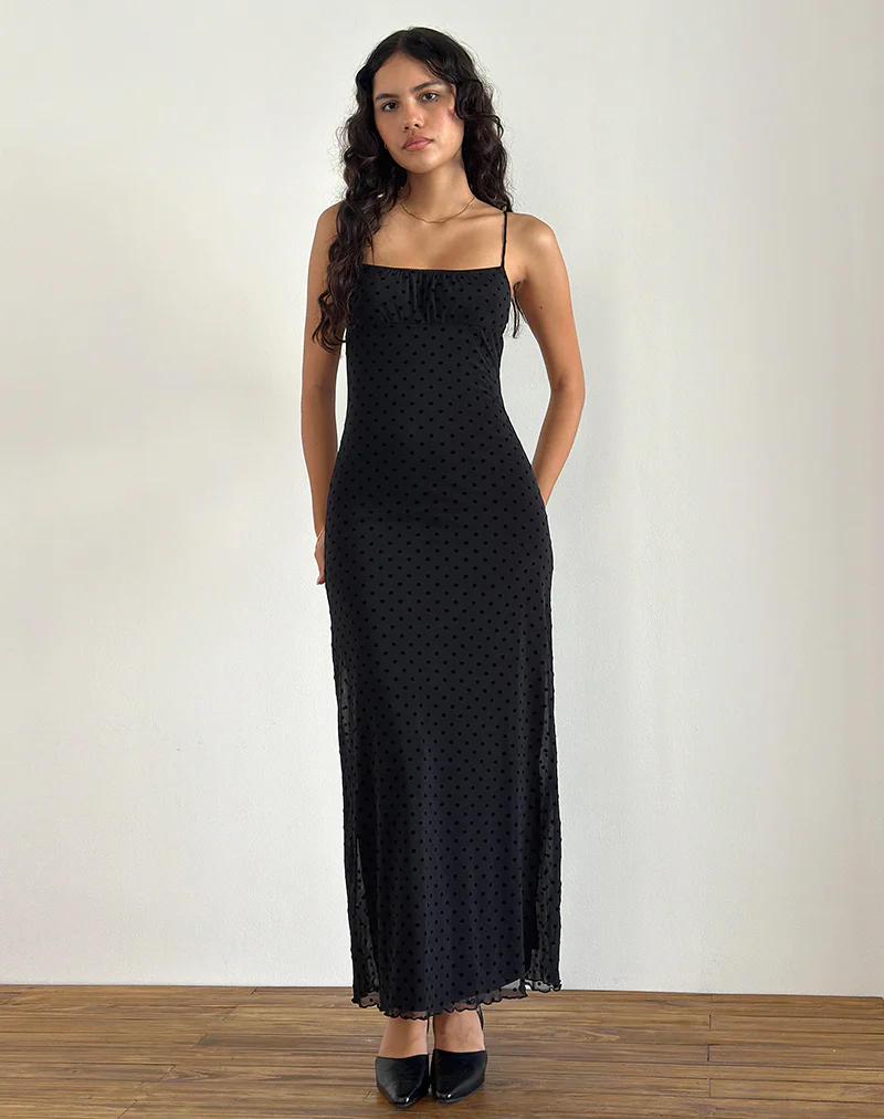 Darsih Maxi Dress in Basic Polka Black Flock - Image 3