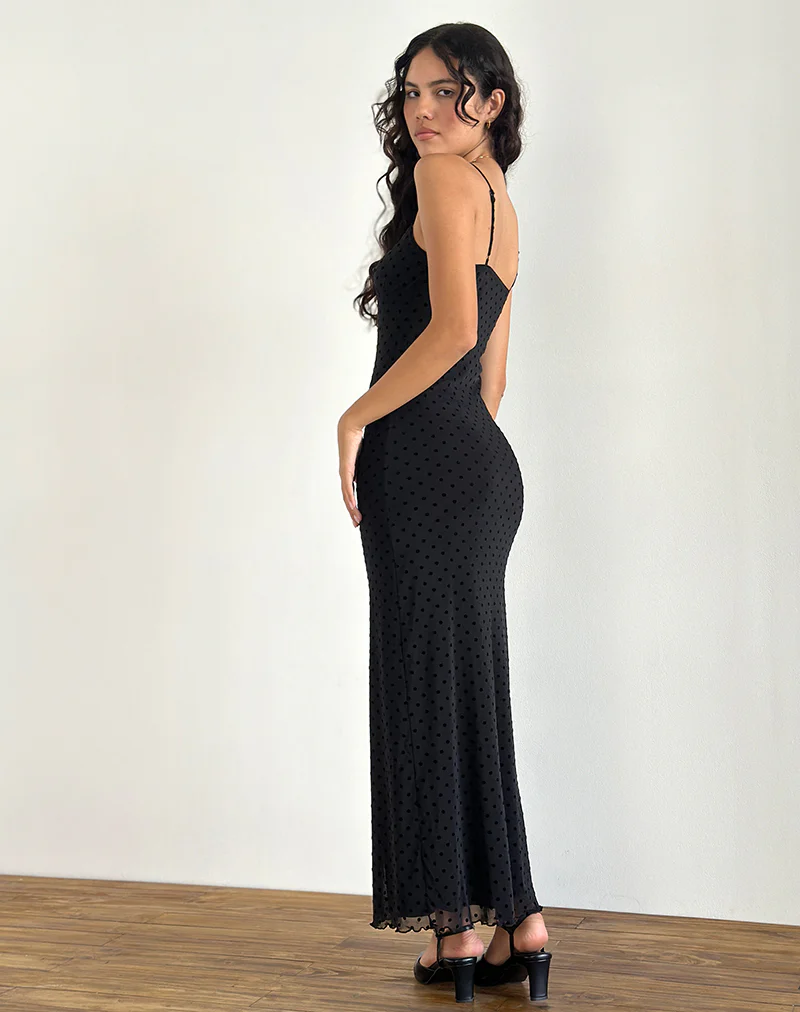 Darsih Maxi Dress in Basic Polka Black Flock - Image 4