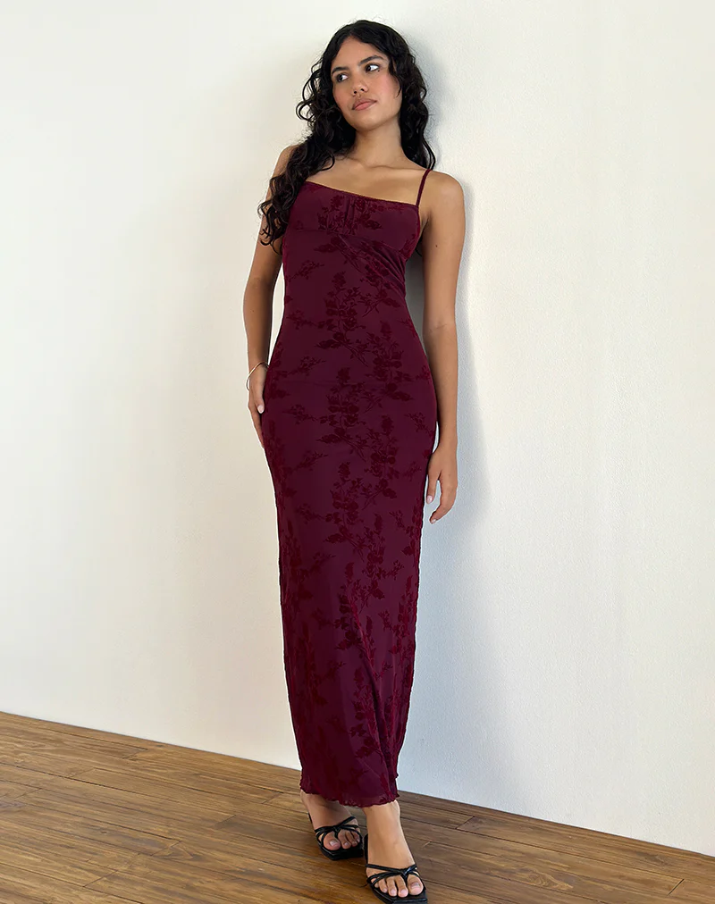 Darsih Maxi Dress in Botanical Flower Maroon - Image 3