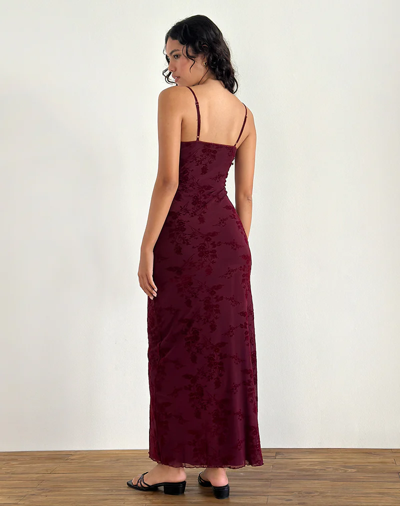 Darsih Maxi Dress in Botanical Flower Maroon - Image 4