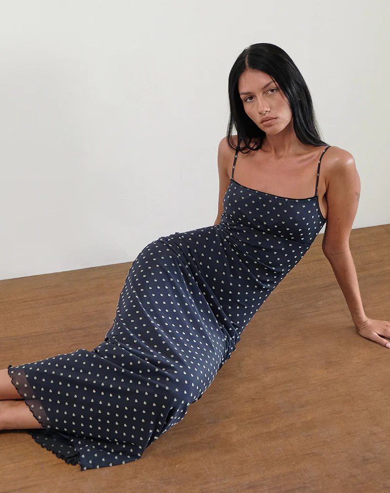 Darsih Maxi Dress in Heart Flock Navy and Yellow - Image 2