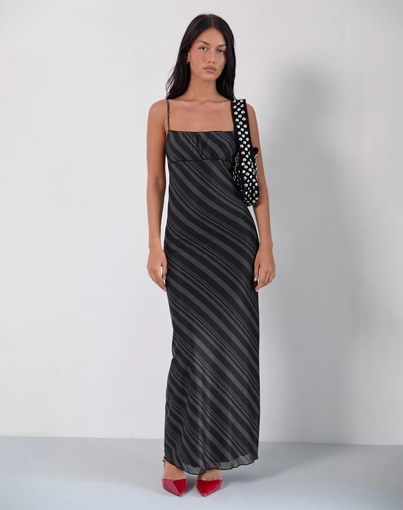 Darsih Maxi Dress in Irregular Stripe Grey Black - Image 4