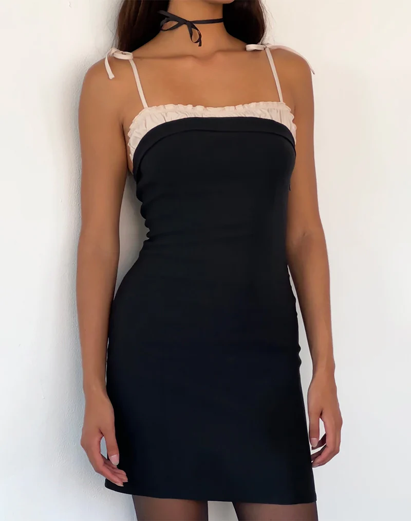 Daruka Mini Dress in Satin Black - Image 2