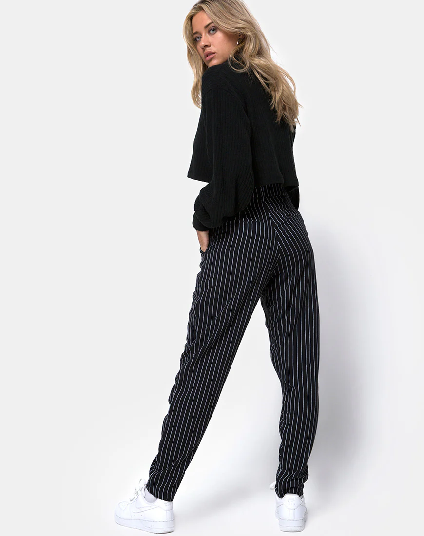 Dastan Trouser in Pinstripe Black - Image 2