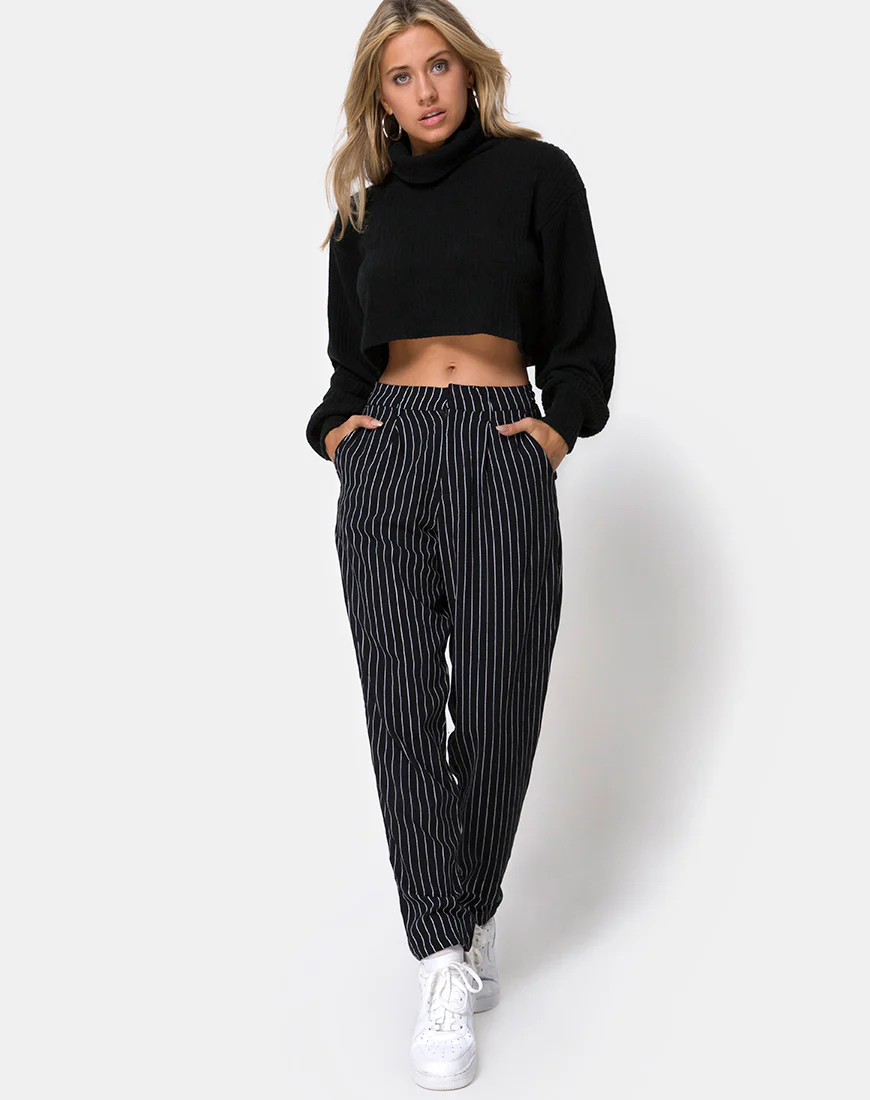 Dastan Trouser in Pinstripe Black - Image 3