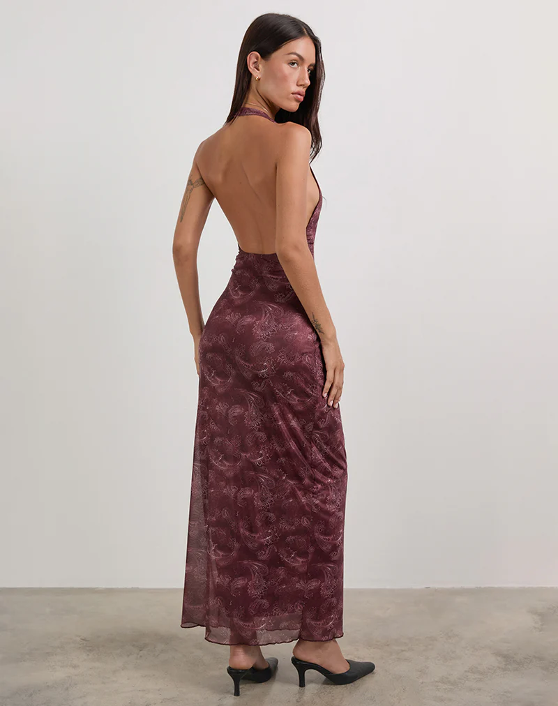 Datari Maxi Dress in Mesh Tonal Paisley Plum - Image 3