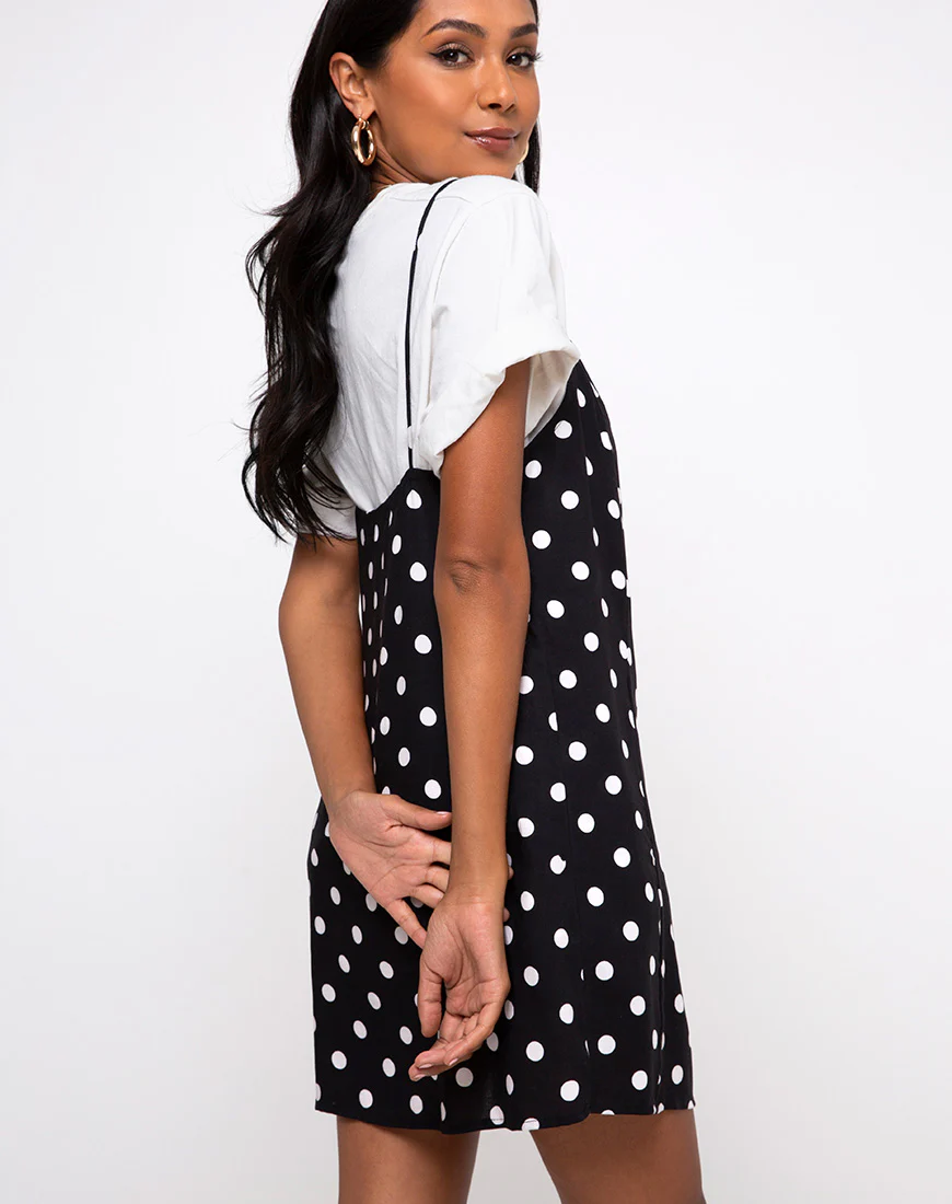 Datista Slip Dress in 80's Polka Black - Image 2