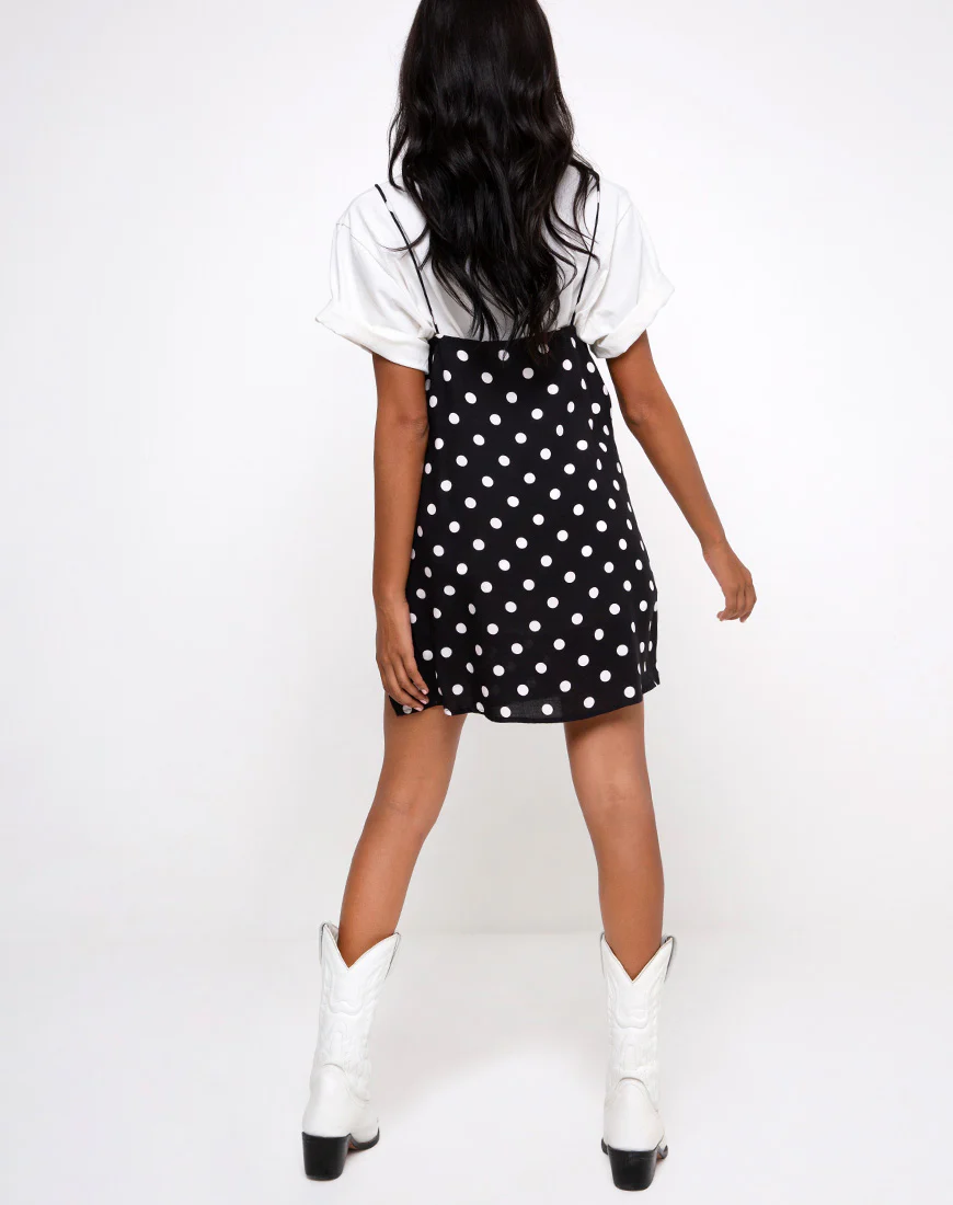 Datista Slip Dress in 80's Polka Black - Image 4