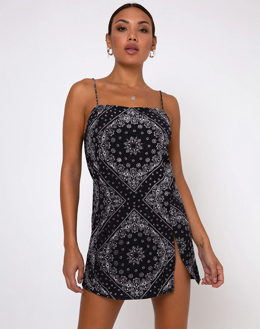 Datista Slip Dress in Bandana Black Placement - Image 4