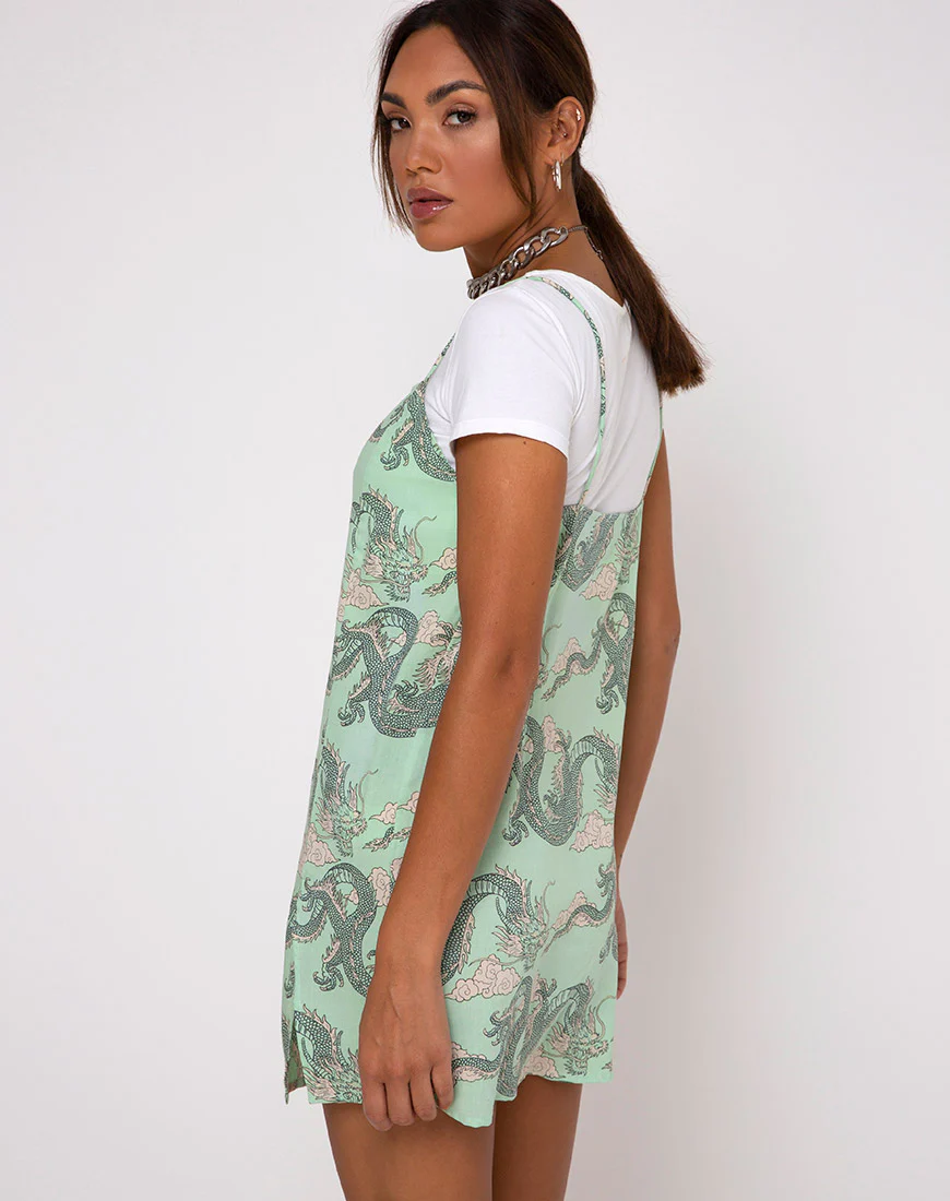 Datista Slip Dress in Chinese Dragon Neo Mint - Image 3