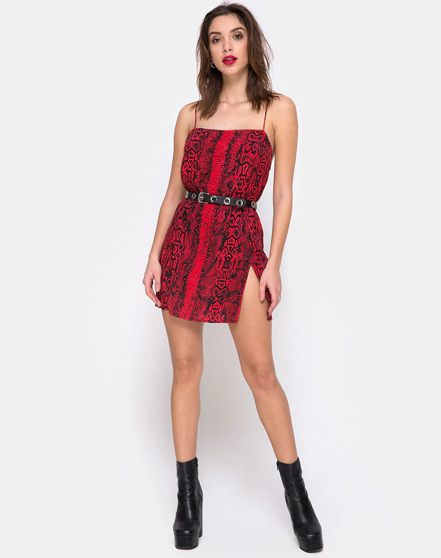 Datista Slip Dress in Red Snake - Image 3