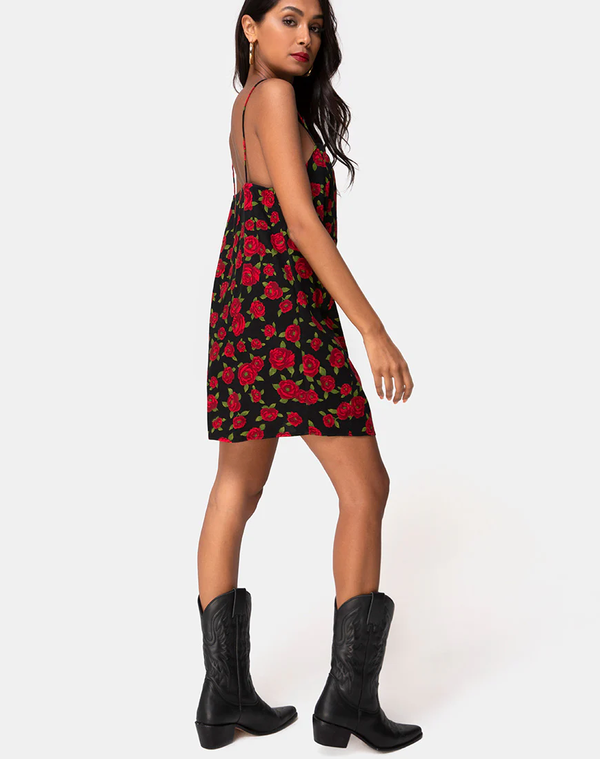 Datista Slip Dress in Roaming Rose Black - Image 4