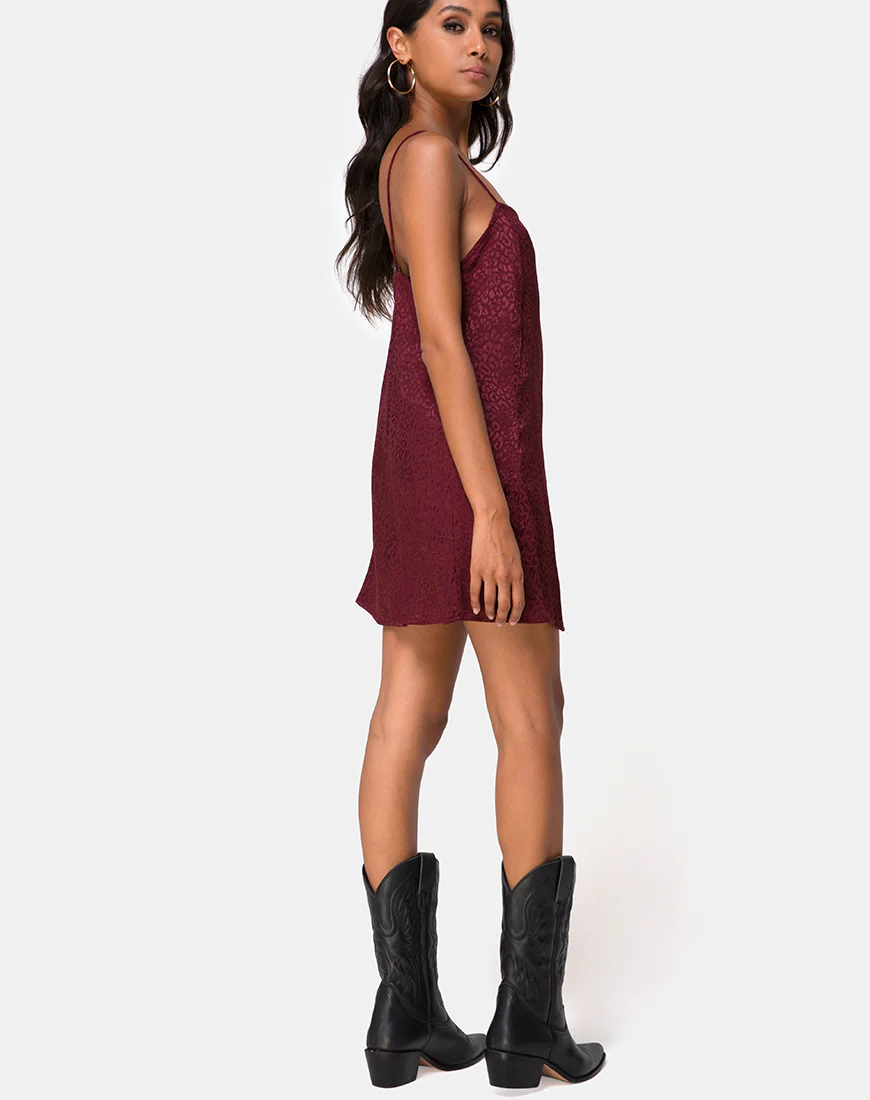 Datista Slip Dress in Satin Cheetah Burgundy - Image 4