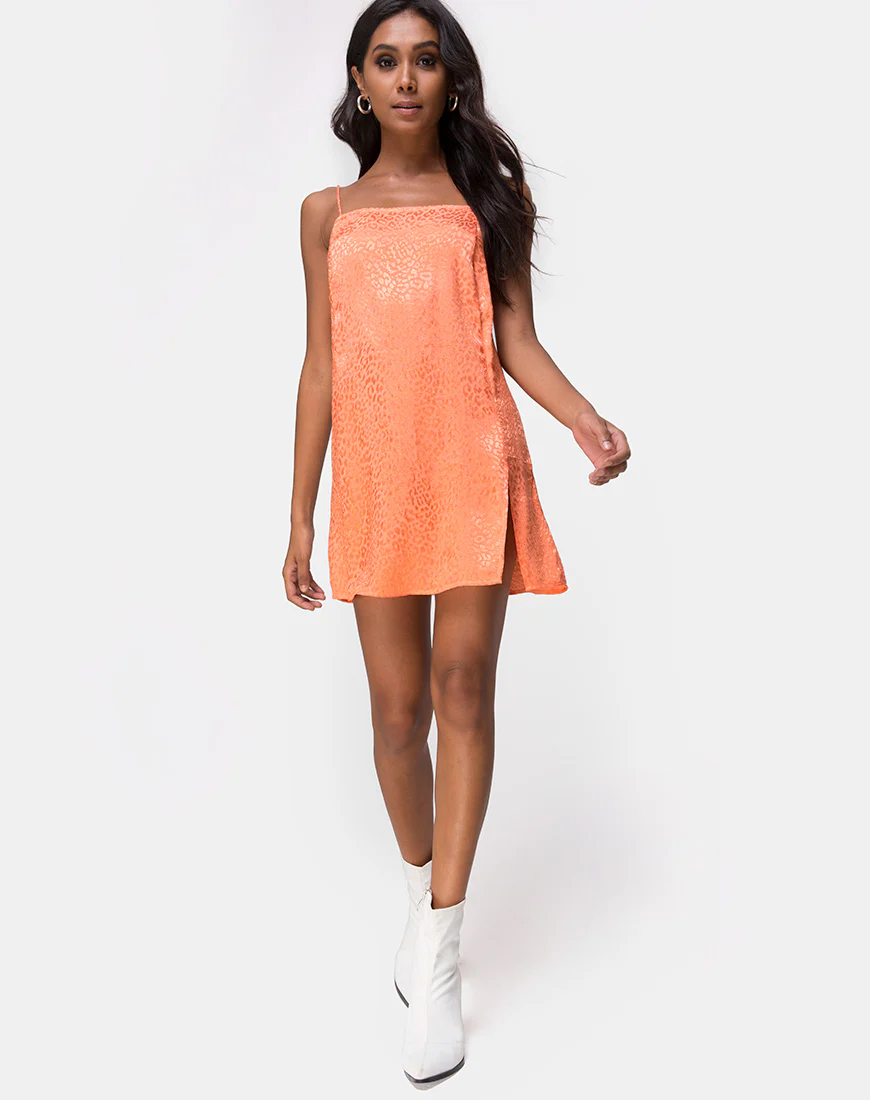 Datista Slip Dress in Satin Cheetah Coral - Image 3
