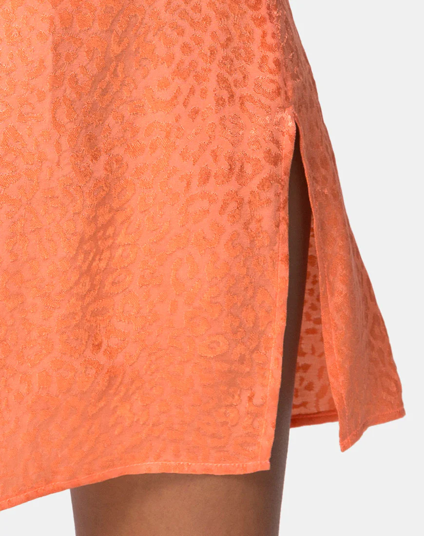 Datista Slip Dress in Satin Cheetah Coral - Image 5