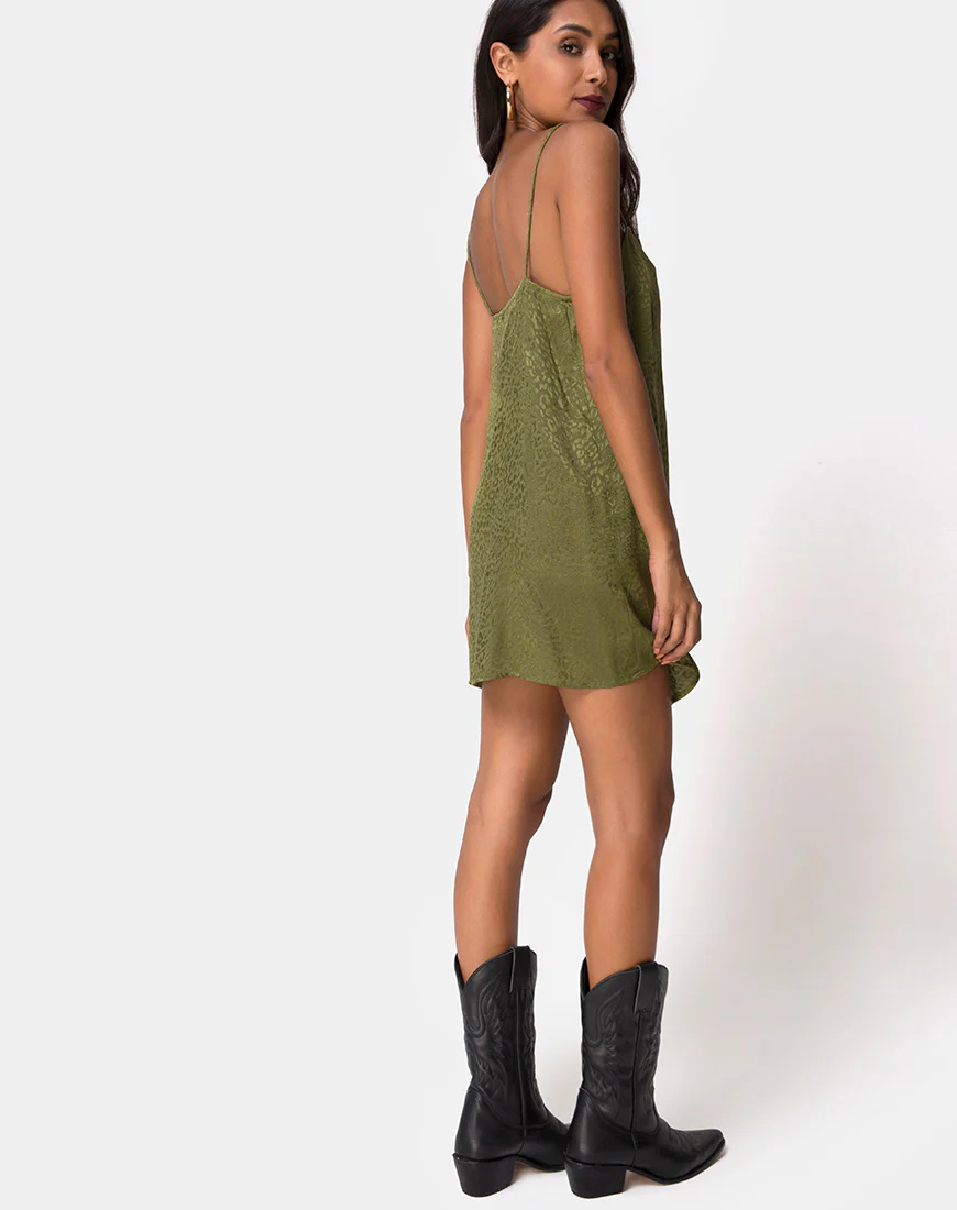 Datista Slip Dress in Satin Cheetah Khaki - Image 4