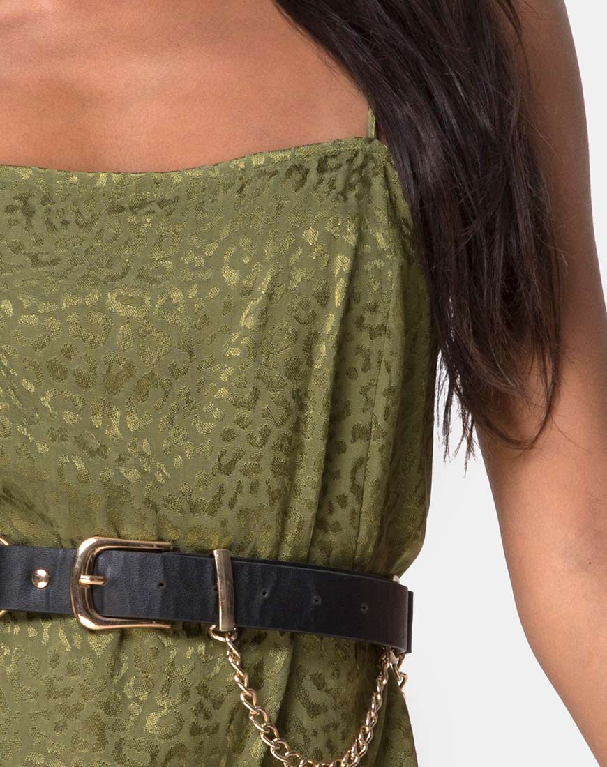 Datista Slip Dress in Satin Cheetah Khaki - Image 5