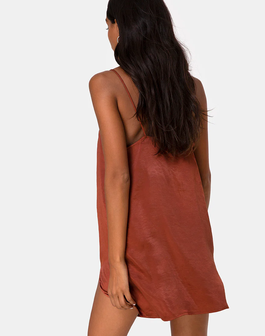 Datista Dress in Satin Dark Rust - Image 2