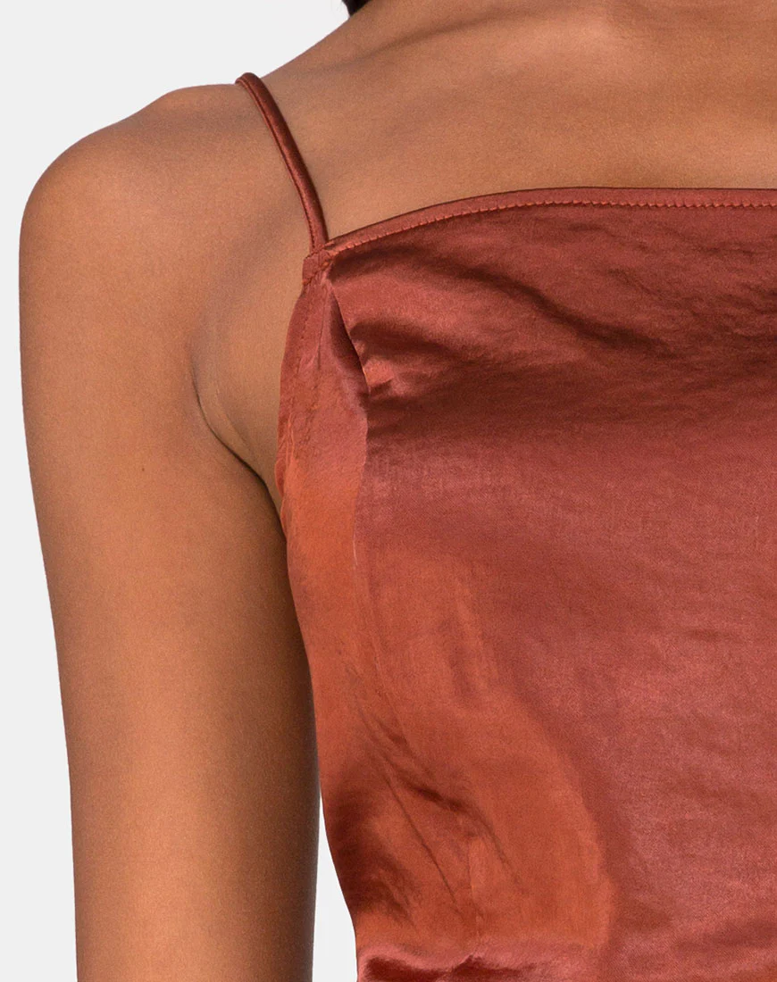 Datista Dress in Satin Dark Rust - Image 5