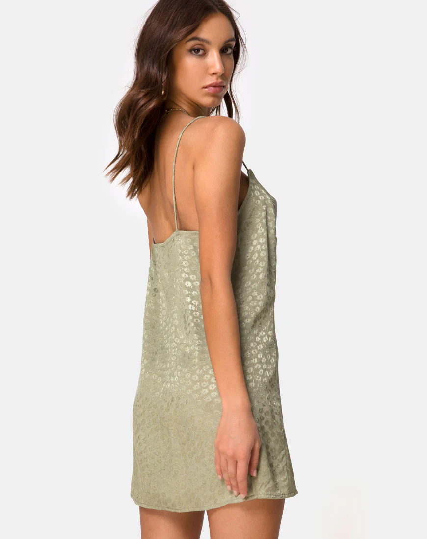Datista Slip Dress in Satin Ditsy Rose Sage - Image 2