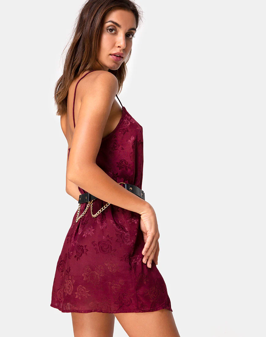 Datista Slip Dress in Satin Rose Burgundy - Image 2