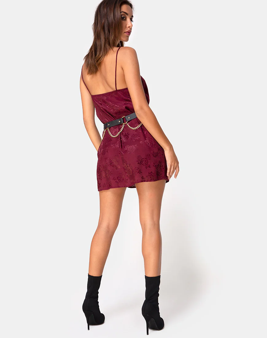 Datista Slip Dress in Satin Rose Burgundy - Image 4