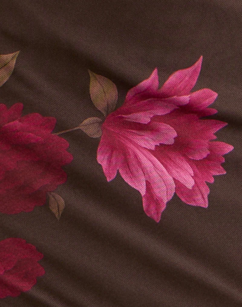 Davia Mini Skirt in Brown with Pink Flower Print - Image 5