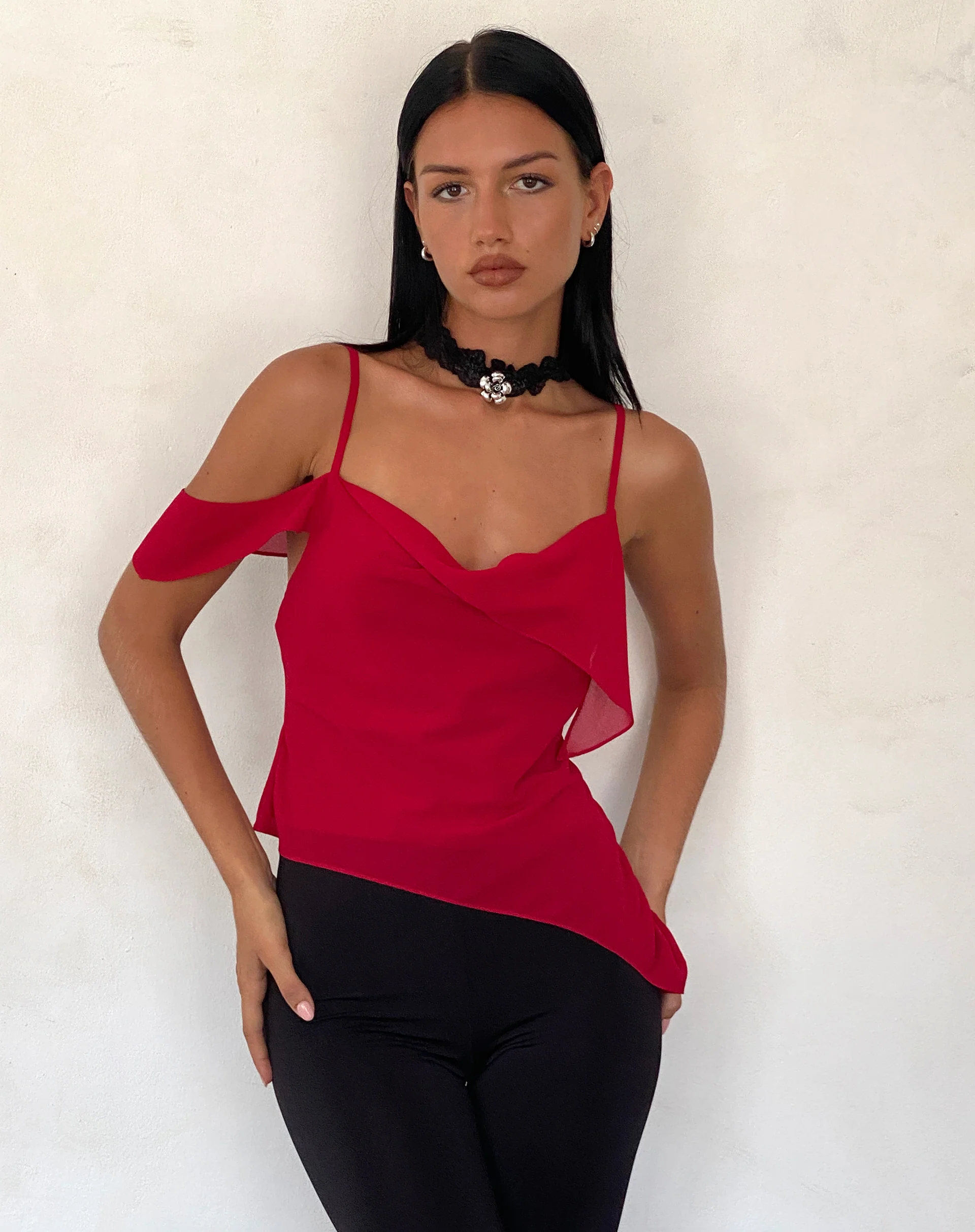 Davila Top in Chiffon Deep Red - Image 4