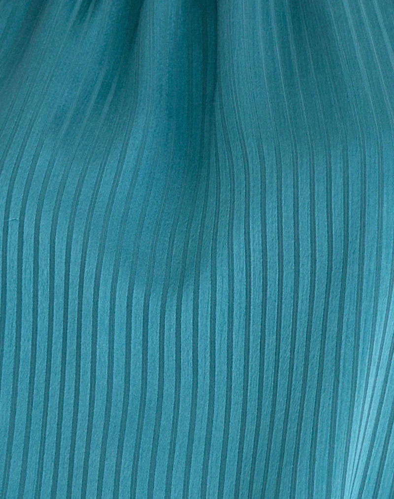 Davina Mini Dress in Stripe Satin Teal - Image 7