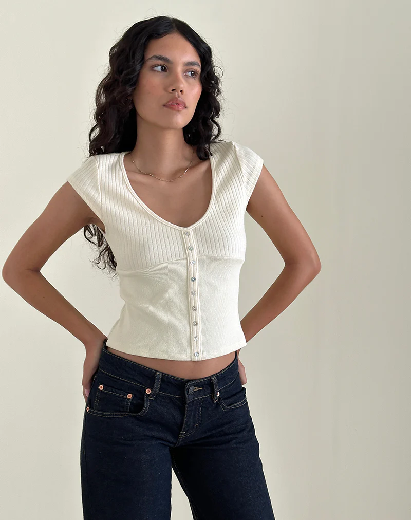 Dawira Button Through Top in Ivory - Image 5