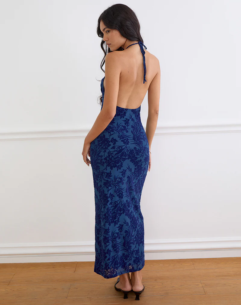 Dawn Maxi Dress in Midnight Leaf Flock Navy - Image 2