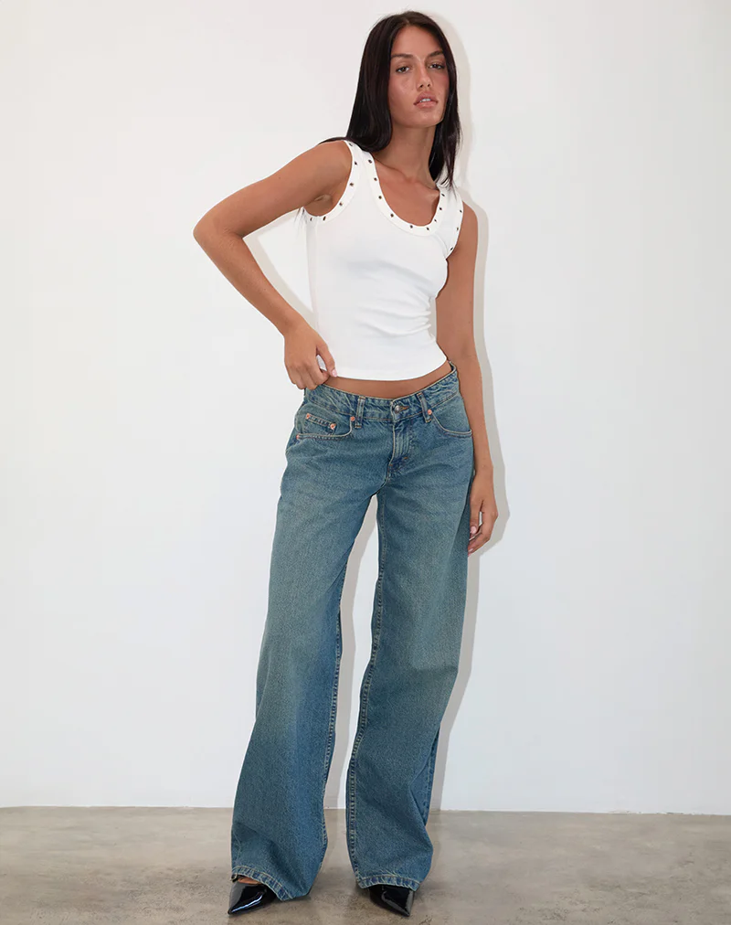 Dax Eyelet Ribbed Vest Top in White - Image 4