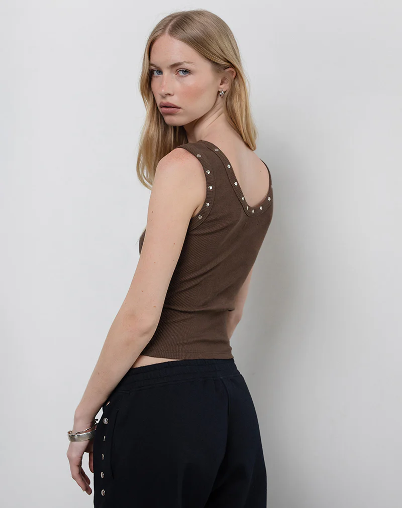 Daxio Vest Top in Cocoa American Dream with Studs - Image 3