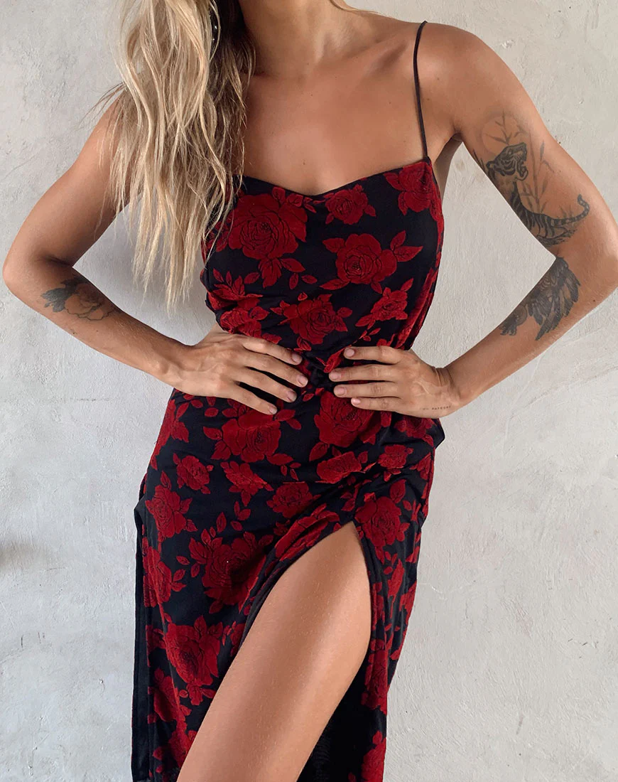 Daxita Dress in Romantic Red Rose Flock - Image 2