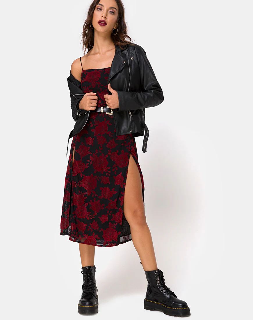 Daxita Dress in Romantic Red Rose Flock - Image 3