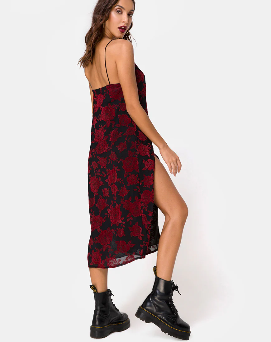 Daxita Dress in Romantic Red Rose Flock - Image 4