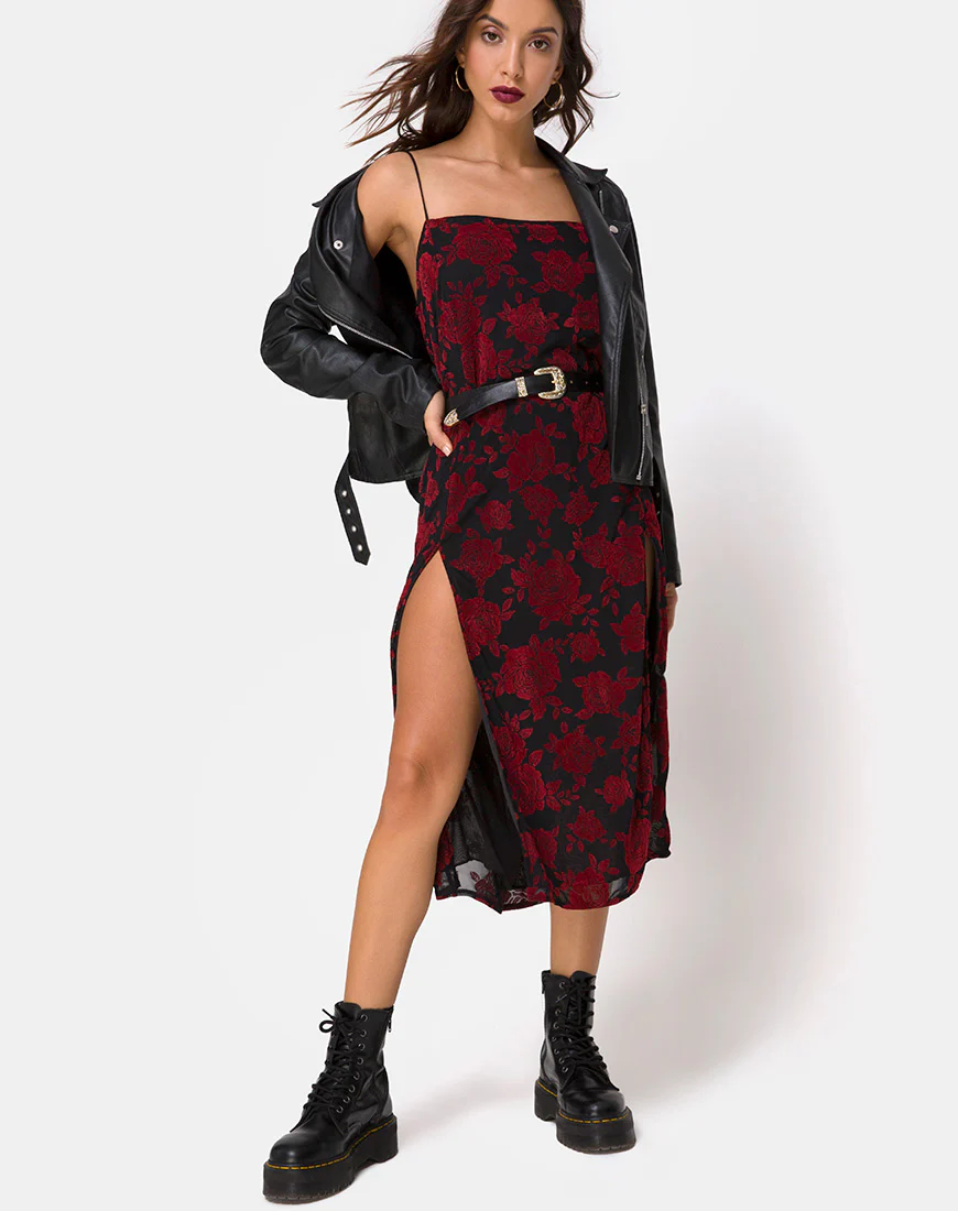 Daxita Dress in Romantic Red Rose Flock - Image 5