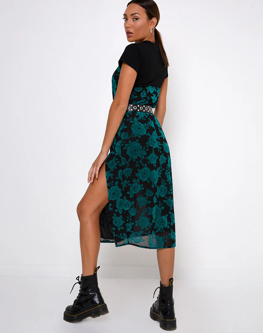 Daxita Midi Dress in Romantic Rose Flock Teal - Image 2