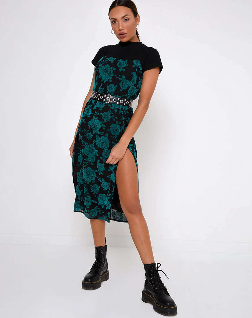 Daxita Midi Dress in Romantic Rose Flock Teal - Image 3