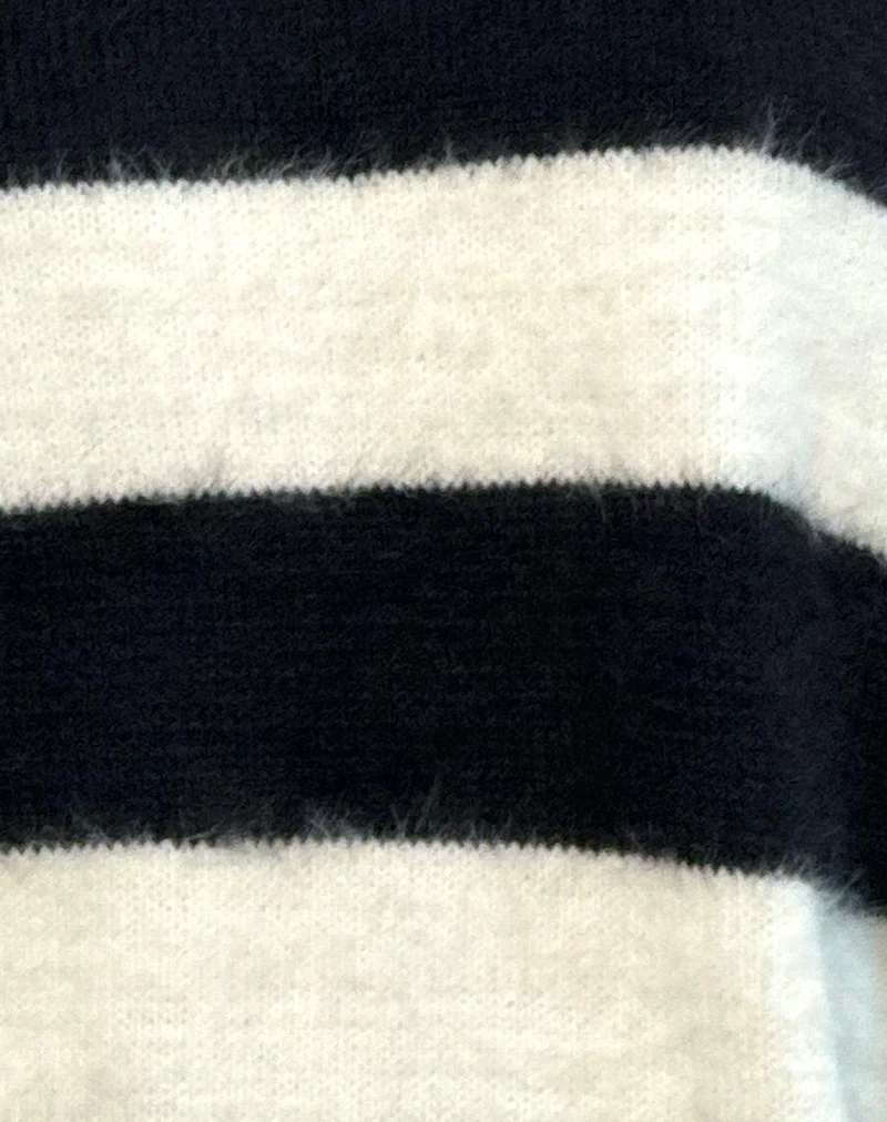 Daya Fluffy Jumper in Ivory and Black Stripe - Image 6