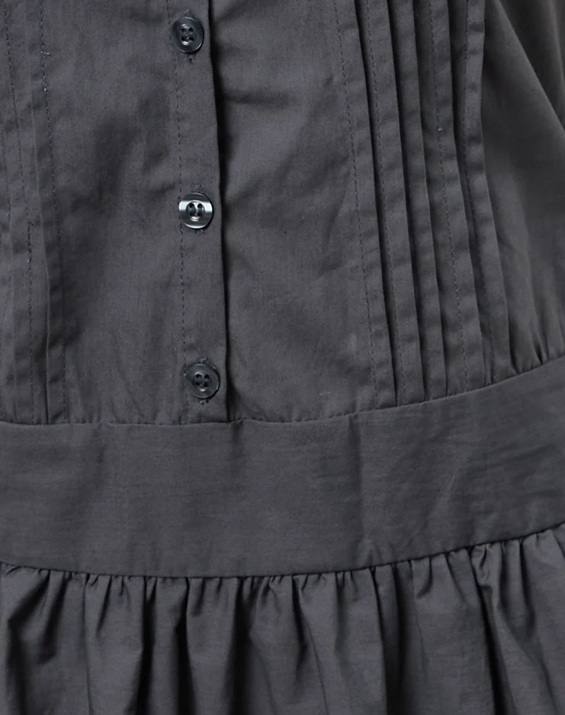 Dayara Mini Dress in Poplin Charcoal Grey - Image 5