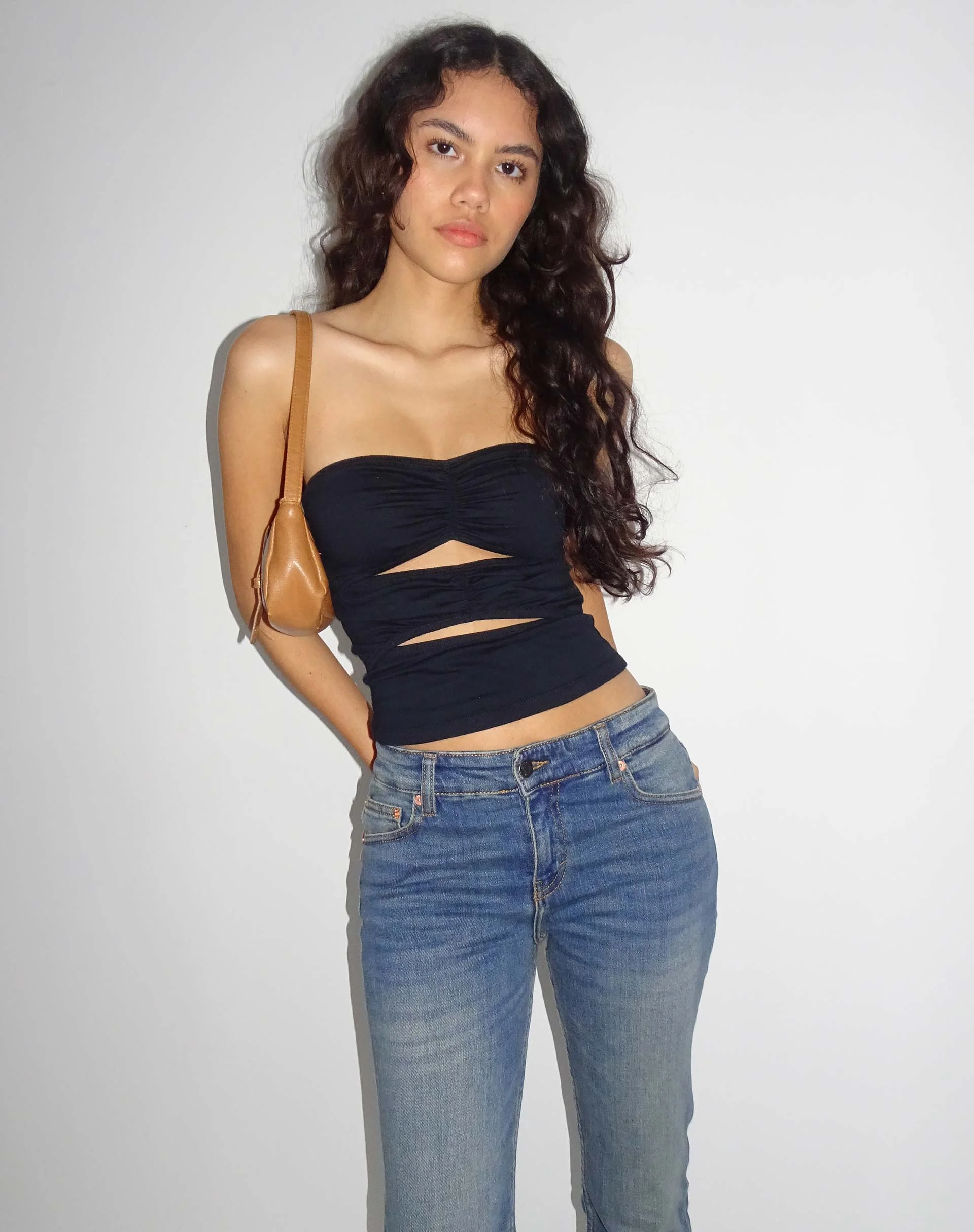 Dayu Bandeau Crop Top in Black - Image 2