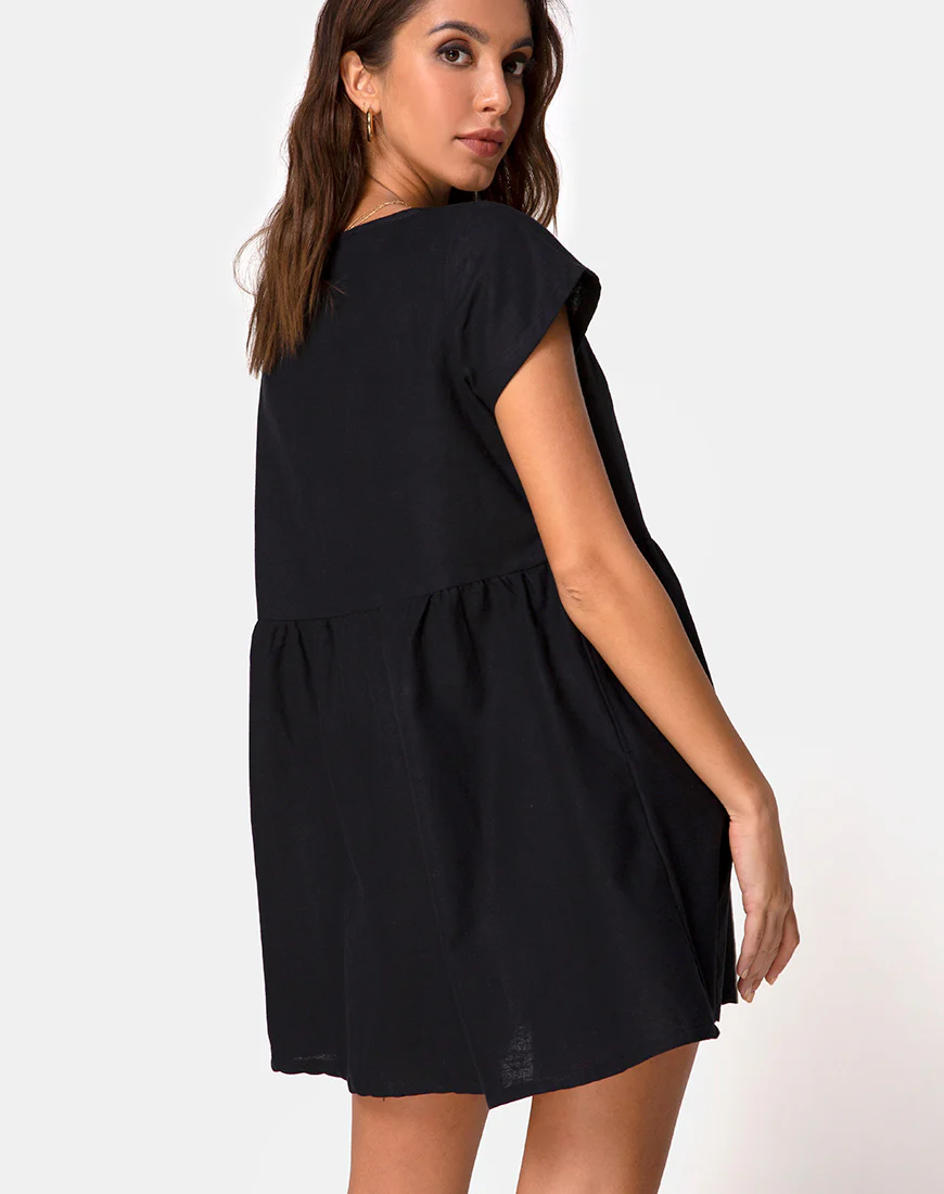 Deira Babydoll Dress in Black - Image 2