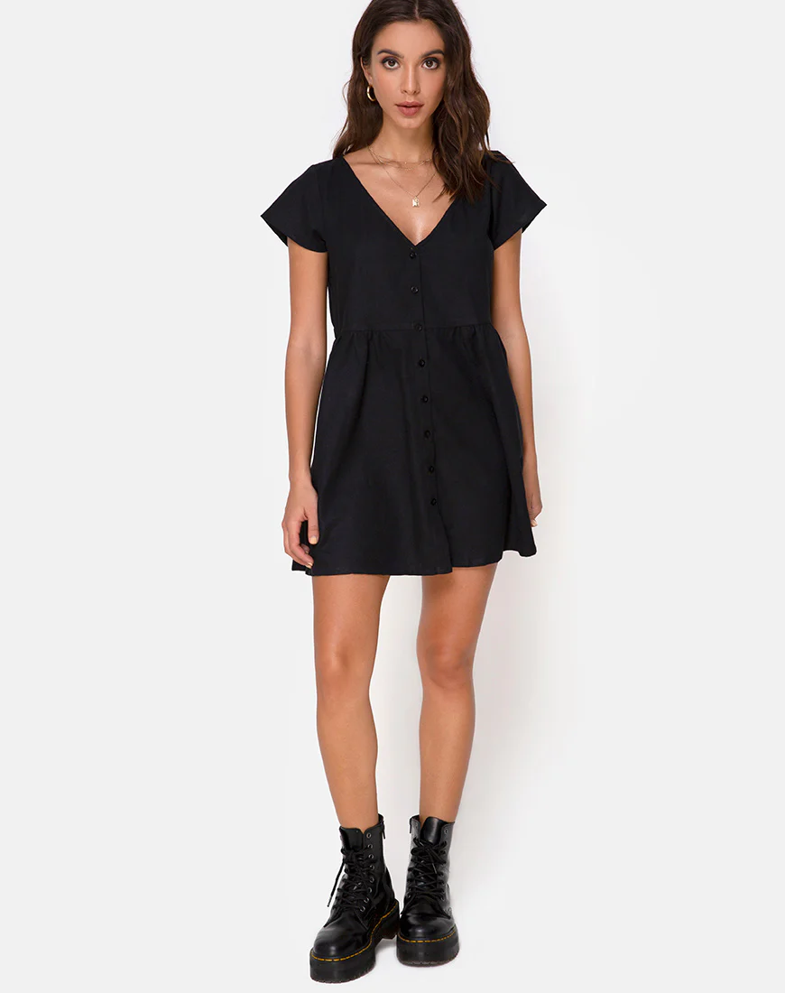 Deira Babydoll Dress in Black - Image 3